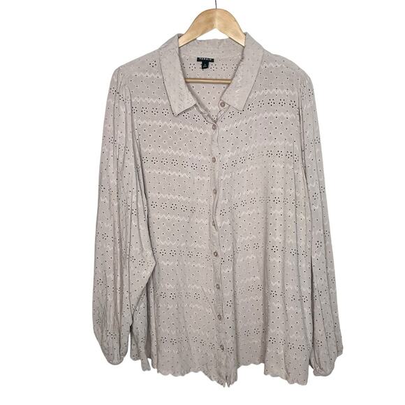 Torrid Eyelet Button Up Shirt Beige Tan Womens 4X Cottagecore Romantic Boho - Picture 1 of 8
